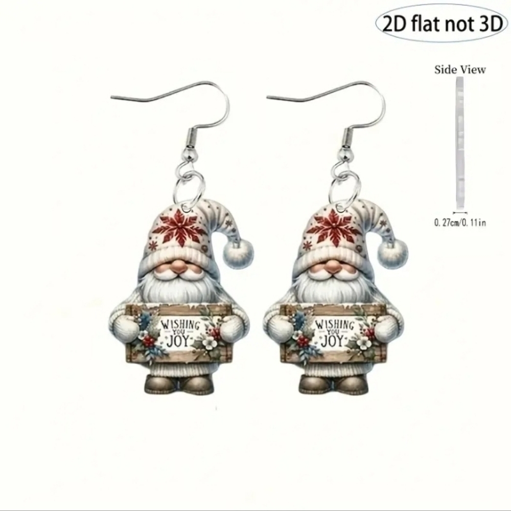 Festive Gnome Earrings with Wishing Joy Sign. NEW!